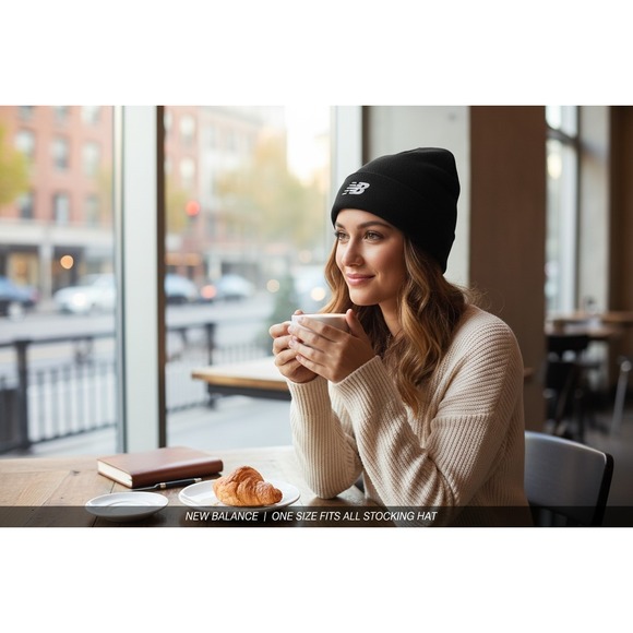 New Balance Other - New Balance Fleece Beanie Hat Unisex OS Black Very Good Reflective Logo Warm